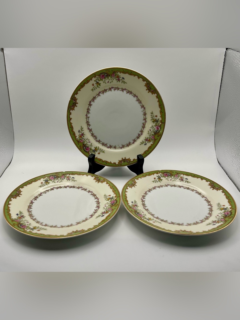 Noritake Nordich Porcelain 7.5” Salad Plates with Floral Border 1914-1940 Japan